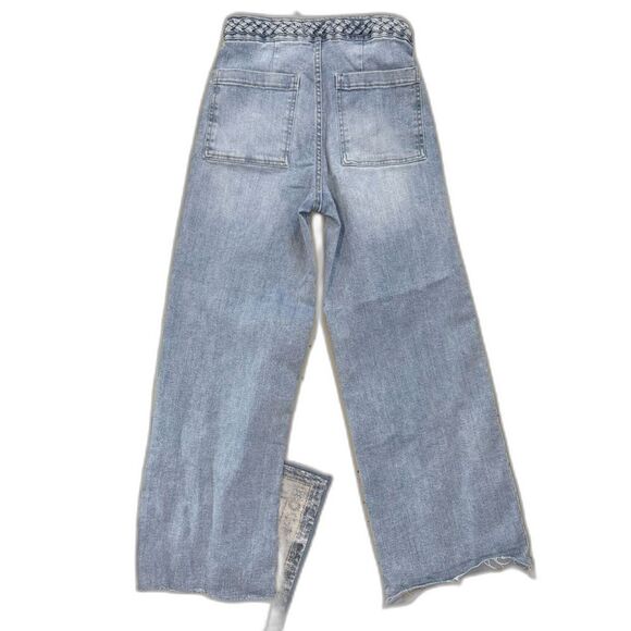 OAT New York Braided Waist Wide Leg Light Wash Jeans Women’s Raw Hem 2/26 - Picture 2 of 9